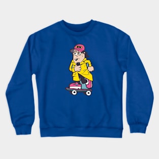 Cartoon Skater in Yellow Jacket Crewneck Sweatshirt